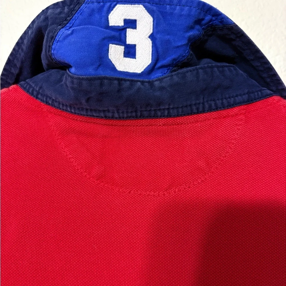 Vintage Polo Ralph Lauren Rugby Red Shirt with Navy Accents Big Pony #3 Sleeve